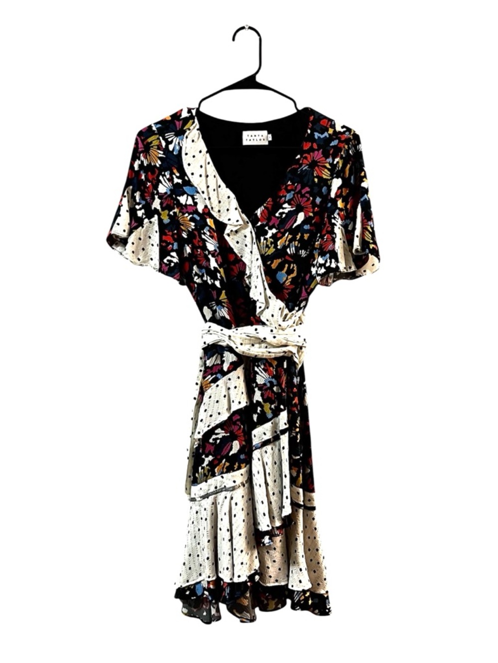Tanya Taylor Wrap Dress - Black Floral and Polka Dot